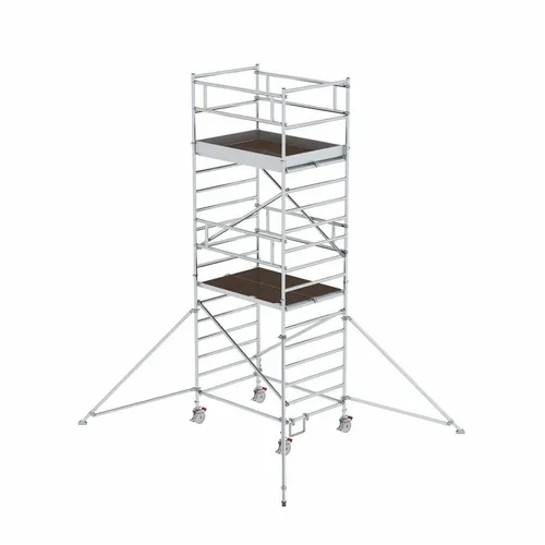 MUNK Rollgerüst 1,35 x 1,80 m mit Ausleger - Fahrgerüst aus stabilem Aluminium, ideal für hohe Arbeitshöhen bis 13,35 m. Flexibel einsetzbar mit klappbaren Auslegern und werkzeuglosem Auf- und Abbau.