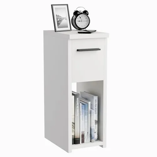 ComfortCove Nachttisch, Nachtschrank, Nachtkästchen, schmaler Nachttisch, schlanker Beistelltisch mit Ablagefach und Griff, Weiß. Größe: B20 x H55 x T30,5 cm
