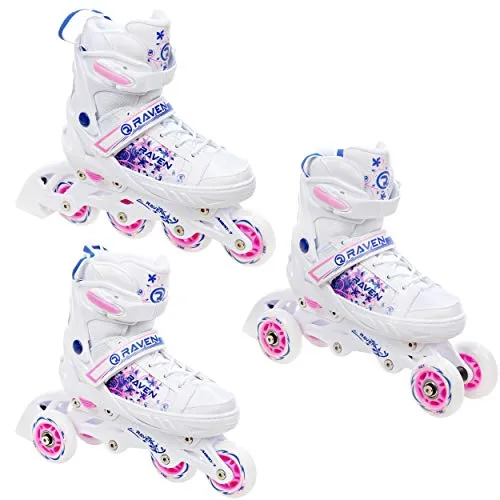 RAVEN 3in1 Inline Skates Triskates Rollschuhe Inliner für Kinder Mädchen verstellbar (Meia, 28-32 (18,5cm-21cm))