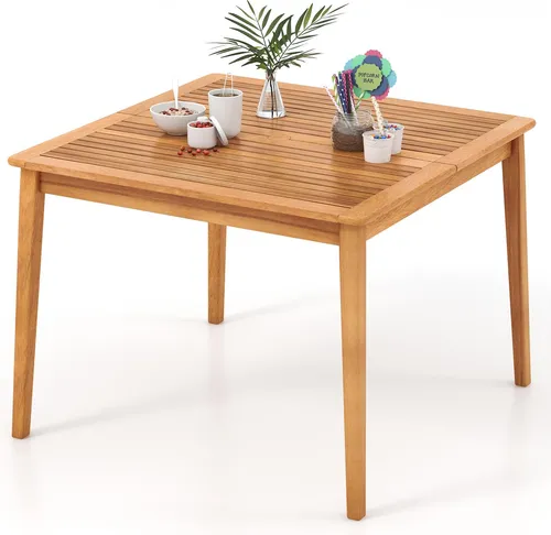 GOPLUS Gartentisch aus Akazienholz mit Schirmloch - Robuster Terrassentisch aus hochwertigem Akazienholz für 4 Personen. Mit integriertem Schirmloch für optimalen Sonnenschutz und stilvolles Design, ideal für Garten und Terrasse.