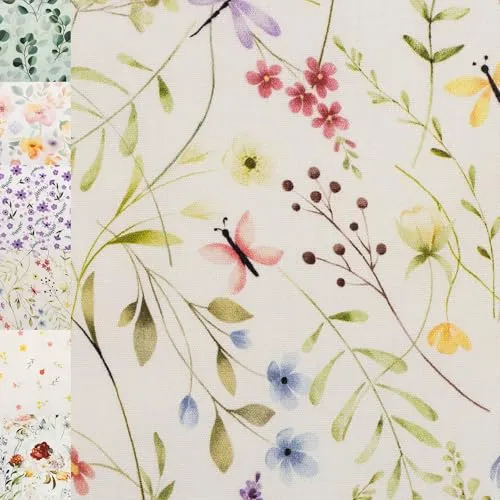 MAGAM-Stoffe Emma Blumen Baumwollstoff ÖKO-TEX Meterware ab 50cm (Schmetterling)