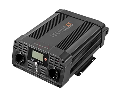 Technaxx KFZ Wechselrichter TE22 - 2000W Reiner Sinus mit 2 Schuko-Steckern und 2 USB-Ports - Wechselrichter für Auto, Wohnwagen und Boote mit TÜV Rheinland Zertifizierung. Starke Leistung von 2000W, ideal für den Anschluss diverser elektronischer Geräte.