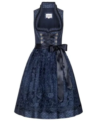 Nübler Dirndl midi Damen CORO Blau - 2-teiliges Set für Oktoberfest - Dirndl für Damen, hochwertiges 2-teiliges Set mit elegantem Herz-Ausschnitt und Tüllschürze, ideal für festliche Anlässe und das Oktoberfest.