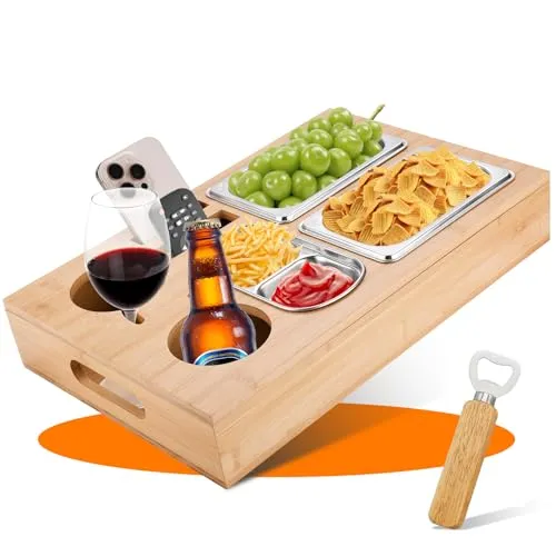 BBWELL Couchbar Snackbox,Sofa Tablett,Mit Snackschalen Aus Edelstahl,mit Abnehmbarer Deckel,Couch Tablett,Snackbox mit Fächern,Sofatablett für Couch,Schlafzimmer & Wohnmobil