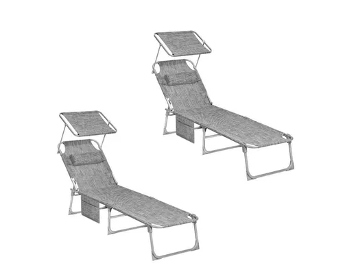 SONGMICS 2er Set Klappbare Sonnenliege mit Seitentasche, Grau - Entspannen Sie stilvoll im Freien mit diesem klappbaren Liegestuhl-Set. Praktische Seitentasche und verstellbare Rückenlehne bieten hohen Komfort. Ideal für Garten, Balkon oder Terrasse.