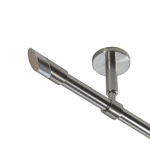 BASIT Gardinenstange Deckenmontage 1 läufig 120 cm lang Edelstahl Look Set Metall I 1-läufige Vorhangstange Deckenmontage Ø16mm I 120-600cm wählbar D11