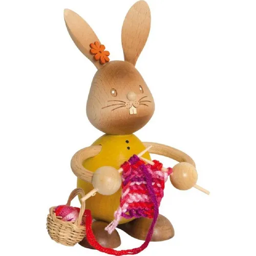 Stupsi Hase mit Strickzeug - Erzgebirgische Holzkunst, handgefertigte Figur mit einer Höhe von 12,5 cm – ein charmantes Deko-Highlight für Ihr Zuhause!