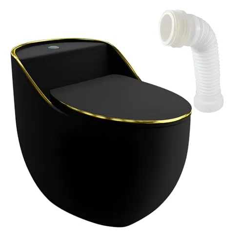 LAVITA Einteilige Stand-WC SILIA RIM BLACK/GOLD LINE - Sanitäranlagen & Zubehör mit elegantem mattschwarzem Design und innovativem spülrandlosem RIM+ System für effiziente Spülung und einfache Reinigung.