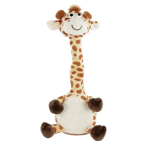 Idena 40362 - Plappertier Giraffe, ca. 32 cm, Plüschtier spricht alles in witziger Stimme nach und bewegt dabei den Hals, batteriebetrieben (Batterien nicht enthalten)