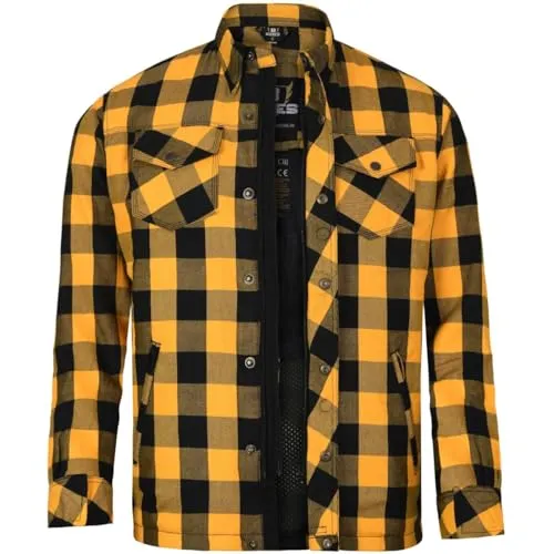 Bores Motorradjacke Lumberjack - Atmungsaktive Jacke für Herren in Schwarz/Gelb 6XL - Motorradjacke aus 40% Baumwolle, 40% Aramid BORTEXX®, 20% Polyester - atmungsaktiv und winddicht, perfekt für stilbewusste Biker.