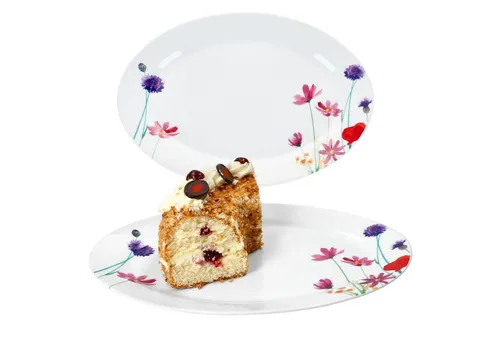 MamboCat Servierplatte 2x Marie - Ovales Porzellan mit Blumenmotiv - Servierplatten aus robustem Porzellan, ideal für stilvolles Anrichten von Speisen. Mit zartem Blumenmotiv und großzügiger Fläche für alles von Kuchen bis Antipasti.
