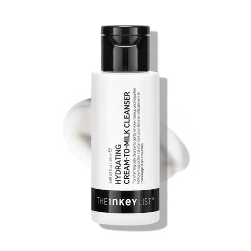 The INKEY List Hydrating Cream to Milk Cleanser 50ml mit 5% Reismilch & Hyaluronsäure. Sanfte, vegane Formel entfernt Make-up, spendet Feuchtigkeit, trocknet nicht, reizt nicht, ohne Abstreifen