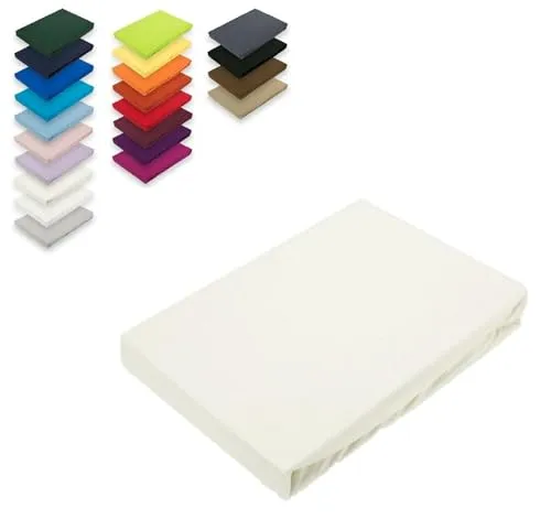 EXKLUSIV HEIMTEXTIL Topper Jersey Spannbettlaken 100% Baumwolle Öko - Tex Zertifiziert, Markenqualität, Steghöhe bis 12 cm, 90x190-100x200 cm Naturweiss