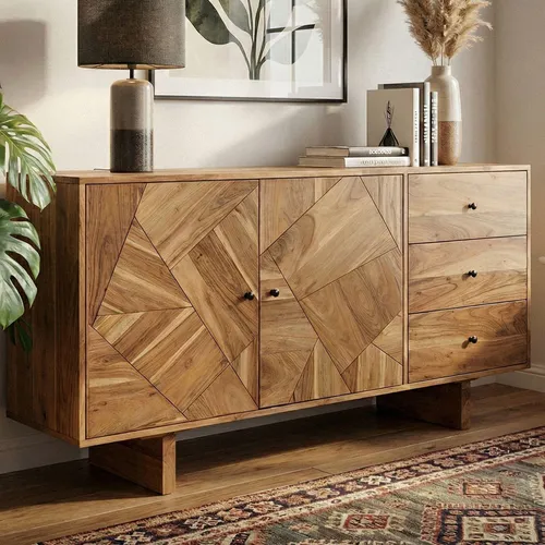 FineBuy Design Sideboard Akazie Massivholz 150 cm