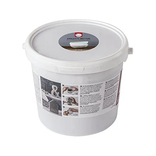 Rayher Kreativ-Beton 9kg Eimer, Grau - Modelliermasse, Made in Germany, ideal für kreative Deko-Projekte mit witterungsbeständigem und frostfestem Gießbeton, der leicht zu verarbeiten ist.