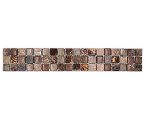 Mosaik Borde beige braun Glasmosaik Naturstein glänzend Quadrat Wand Boden Küche Bad Dusche