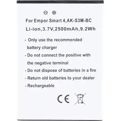 Akku für Emporia Smart 4, Smart 3 Mini AK-S3M-BC, Li-ion, 3,7V, 2500mAh ersetzt AK-S3M-BC