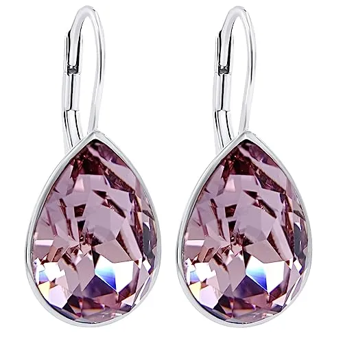 Sterling Silber Ohrringe Marken-Kristalle Lila hypoallergen Braut Brautjungfern Nobel Schmuck 925