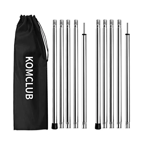 KOMCLUB Zeltstangen Camping-Planenstangen 10er-Pack Edelstahl Verstellbarer Vorhang Pfosten Baldachin Edelstahl Ersatz 190 cm 2 Sets