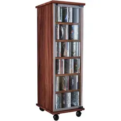VCM CD Regal Valenza: Elegantes Holzregal mit Glastüren - Wohnwände, Vitrinen & Regale – Platz für 204 CDs oder 72 DVDs, mit stabilen Rollen und ESG-Sicherheitsglastüren für sicheren und stilvollen Schutz.