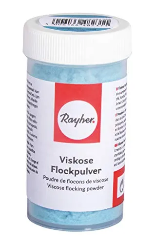 Rayher 39584358 Viskose Flockpulver, mit Streueinsatz, zum Einstreuen in Kleber, zaubert weiche Oberflächen in Samt-Optik, babyblau, 75ml