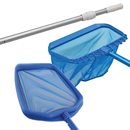 POWERHAUS24 Premium Kescher-Set mit ausziehbarer Alu-Teleskopstange 73 cm - 117 cm, 1x Bodenkescher & 1x Laubkescher, für Pool, Whirlpool, Teich