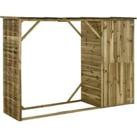 vidaXL Geräteschuppen mit Kaminholzregal - Gerätehäuser aus robustem Kiefernholz, 2-in-1 Design für Brennholz und Gartengeräte, witterungsbeständig und ideal für Garten und Terrasse.