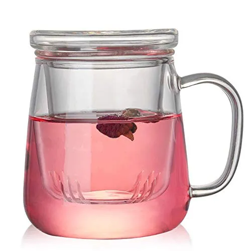 TAMUME 400ml Teetasse Glas mit Deckel und Sieb Teekanne 1 Person (Brise 400ml)
