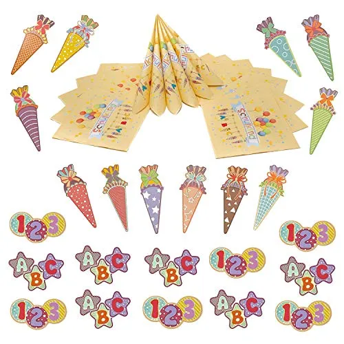 Oblique Unique® Schuleinführung Schulanfang Einschulung Deko Set für Mädchen + Jungen - Servietten + Zuckertüten Konfetti Set + ABC 123 Konfetti Bunt