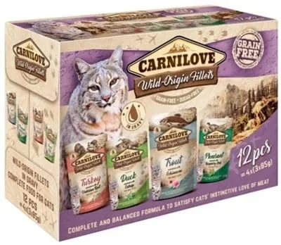CARNILOVE Ragout Wild-Origin Filets Multipack - Katzennassfutter 4 x 3 x 85 Gramm, hoher Wildfleisch-Anteil für gesunde Ernährung und Geschmackserlebnis