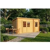 Alpholz Gartenhaus Maria mit Anbau, BxT: 450x279 cm - Gartenhaus mit Pultdach, vielseitig nutzbar als Home Office oder Abstellraum. Hohe Stabilität, Massivholzdach und bereits imprägniert gegen Schimmel und Schädlingsbefall.