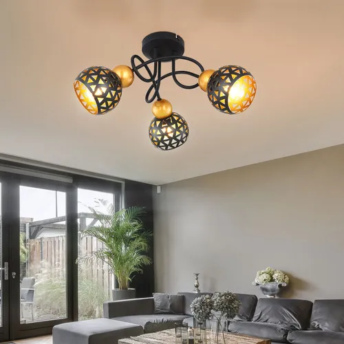 Orientalische Deckenleuchte 3-flammig in Schwarz und Gold - Elegante Deckenlampe für stilvolles Ambiente, bewegliche Spots und individuelle Lichtgestaltung mit E14-Fassungen. Ideal für Wohnzimmer oder Essbereich.