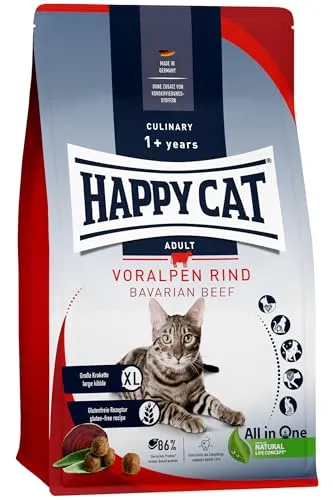 Happy Cat Culinary Adult Voralpen Rind - 1,3 kg Katzen-Trockenfutter - Katzenfutter mit leicht verdaulichem Rind und 86% tierischen Proteinen, unterstützt Vitalität und Gelenke, nachhaltig produziert in Deutschland ohne künstliche Zusätze.