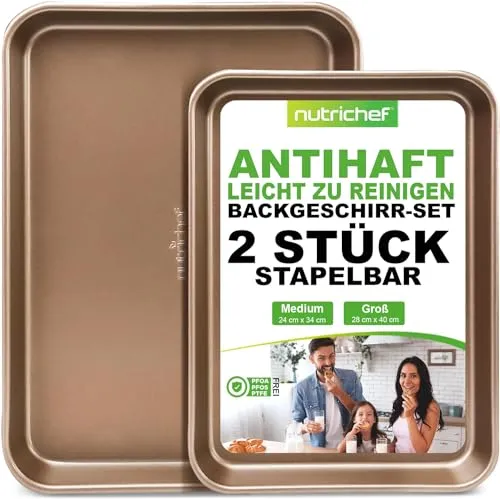 NutriChef Backblech Set – 2-teilig, Antihaft & PFOA-frei von Nutrichef