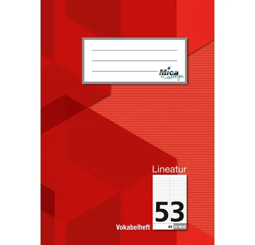 MICA Schulheft Vokabelheft A5 - Lineatur 53 - 2 Spalten - 32 Blatt
