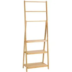 kleankin Faltbarer Handtuchhalter aus Bambus - Handtuchständer mit 3 Stangen und 3 Ablagen, platzsparend und ideal für kleine Badezimmer. Das faltbare Design ermöglicht einfache Aufbewahrung und der natürliche Bambus sorgt für eine warme Optik.