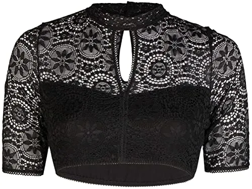 Nina Von C. Dirndlbluse - Halbarm Schwarz - Elegante Trachtenbluse aus 95% Modal und 5% Elastan, perfekt für stilvolle Auftritte und festliche Anlässe.