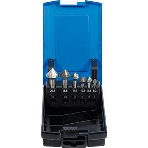 BGS-technic Kegelsenker 1997, 6-teiliges HSS Set, 6,3 - 20,5mm Ø - Kegelsenker Set für präzise Senkungen in Ne-Metallen, Stahl und Edelstahl. Mit 90°-Schneiden und stabiler Kassette für optimale Aufbewahrung.