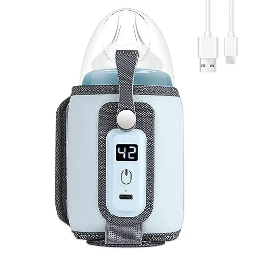 mizikuu Flaschenwärmer Baby, Tragbarer Babykostwärmer USB Schnell-Flaschenwärmer mit Genaue Einstellbare Temperatur Babyflaschenwärmer Erwärmen und Warmhalten von Babynahrung für Babyflaschen Blau