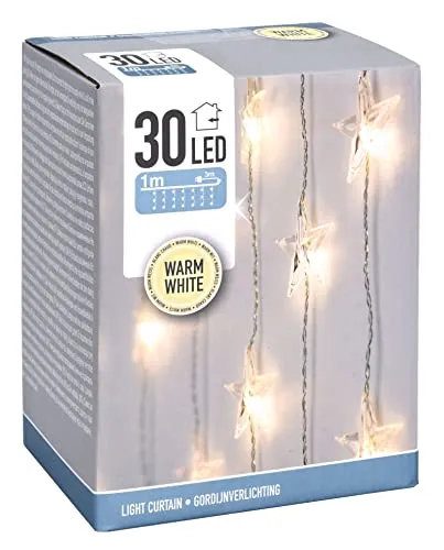 Spetebo LED Sternen Lichtervorhang für Innen - 100 cm - Deko Lichterkette mit 30 LED warm weiß - Weihnachten Advent Lichter Vorhang Fenster Deko Beleuchtung Indoor