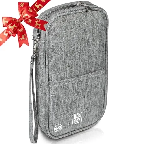 BOACAY Reisepass Tasche mit RFID, Reiseunterlagen Organizer für Damen & Herren, Familie Reiseorganizer, wasserdichte Hülle, Etui für Tickets, Geld, Karten