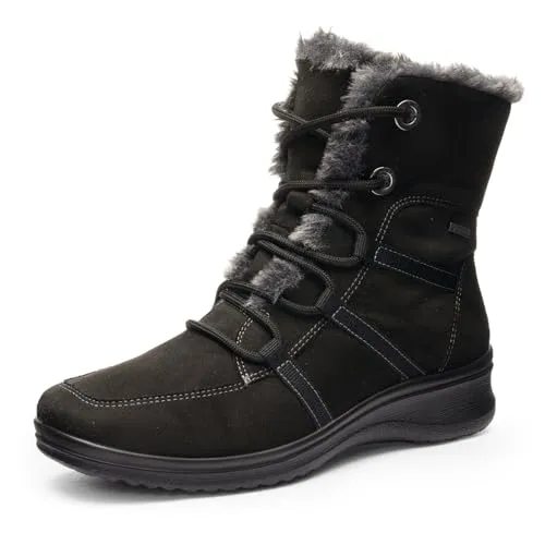 ARA Damen Stiefeletten Schneestiefel, Schwarz 038432, 42 EU Weit - Wanderschuhe mit flexibler Laufsohle und herausnehmbarer Innensohle, ideal für Einlagen und aus echtem Leder für höchsten Komfort.