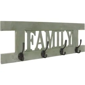 Mendler Wandgarderobe HWC-C60 Family, 61510, Holz, 60 x 21cm, mit 4 Haken, grün, vintage