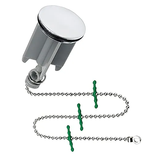 Abfluss Stöpsel Standard 40 mm mit Spezial Haarkette, Silber, Hochwertige Qualität auch für Dein Waschbecken
