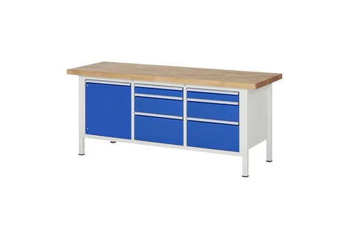 Rau Werkbank Modell 8570 - Robuste Standardwerkbank mit umfangreicher Ausstattung - Standardwerkbank mit Buche-Massiv-Arbeitsplatte, 100 % aus eigener Produktion und 5 Jahre Qualitätsgarantie. Ideal für Werkstätten und Hobbyräume.