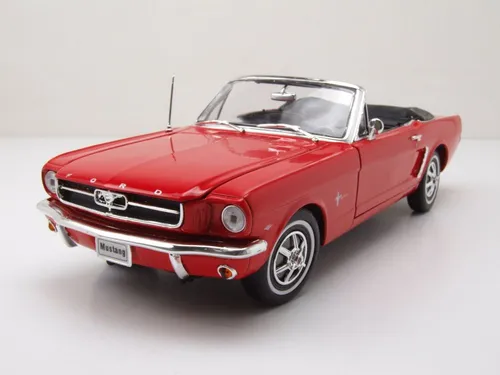 Ford Mustang Cabrio 1964,5 rot Modellauto 1:18 Welly - Modellauto im Maßstab 1:18, detailgetreue Nachbildung des legendären Ford Mustang Cabrio 1964, mit öffnenden Türen und Haube, ideal für Sammler und Auto-Enthusiasten.