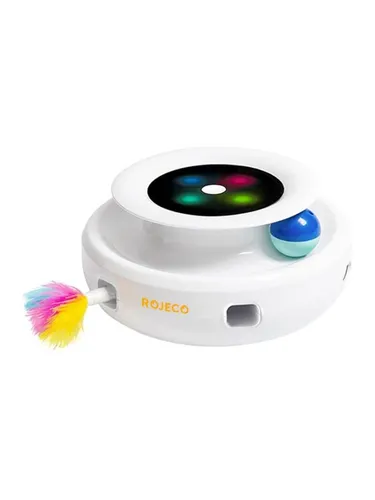 Rojeco 2 In 1 Interactive Cat Toys - Katzen Spielzeug mit 5 Modi und buntem Licht, fördert die Neugier und Unterhaltung Ihres Haustiers. Automatisches Ein- und Ausschalten sowie zwei Stromversorgungsoptionen für einfachen Betrieb.