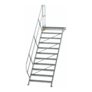 MUNK Aluminium-Treppe Plattform 45° 11 Stufen - Podesttreppe aus robustem Aluminium, TÜV-zertifiziert mit 15 Jahren Qualitätsgarantie und rutschsicheren Stufen für maximale Sicherheit.