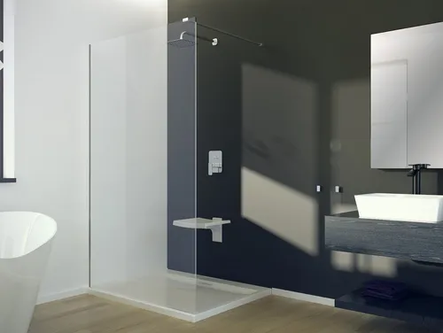 Walk in Duschwand 8mm Glas für modernes Badezimmer - Duschabtrennung aus 8mm gehärtetem Glas, modern und leicht zu reinigen. Ideal für den professionellen Einsatz, mit ISO-Zertifizierung für geprüfte Qualität. Maße: 90x195 cm, rahmenloses Design.