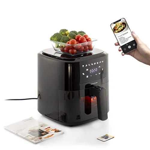 InnovaGoods® Heißluftfriteuse 5L, airfryer 1500W mit +100 Rezepten in DE, heissluftfriteuse mit integrierter Waage, 8 Programmen, Touchscreen, Fenster, Timer und 360° Luftstrom. Farbe schwarz